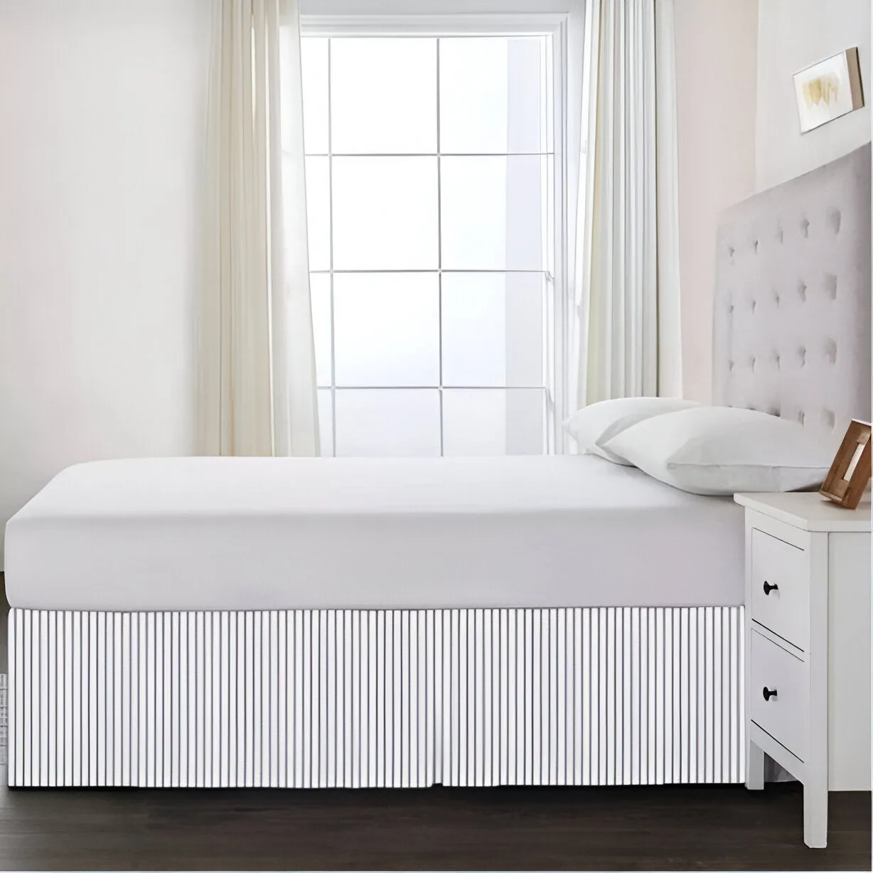 Detachable Wrap Around Polyester Ticking Stripe Tailored Bed Skirt
