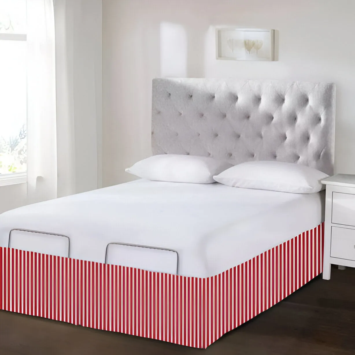 Detachable Wrap Around Polyester Ticking Stripe Tailored Bed Skirt