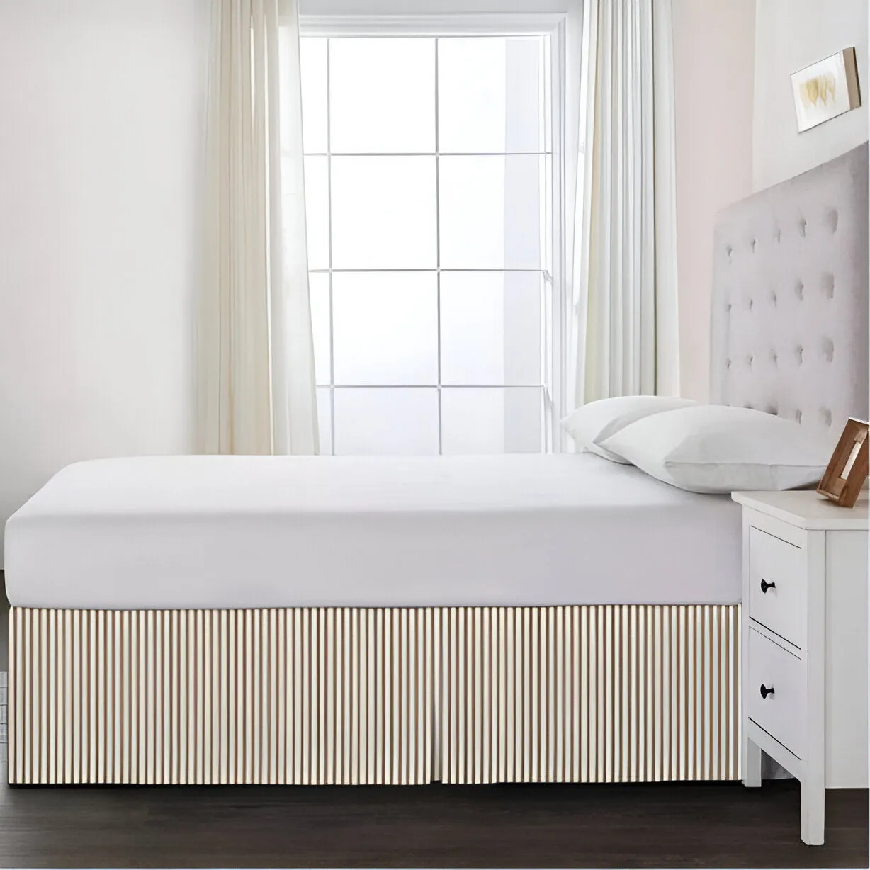 Detachable Wrap Around Polyester Ticking Stripe Tailored Bed Skirt