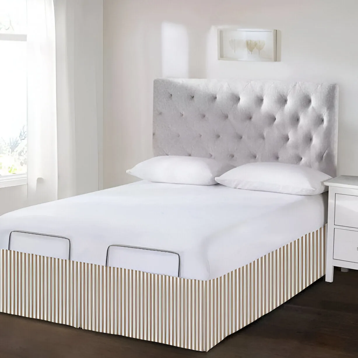 Detachable Wrap Around Polyester Ticking Stripe Tailored Bed Skirt