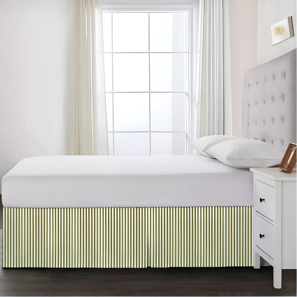 Detachable Wrap Around Polyester Ticking Stripe Tailored Bed Skirt