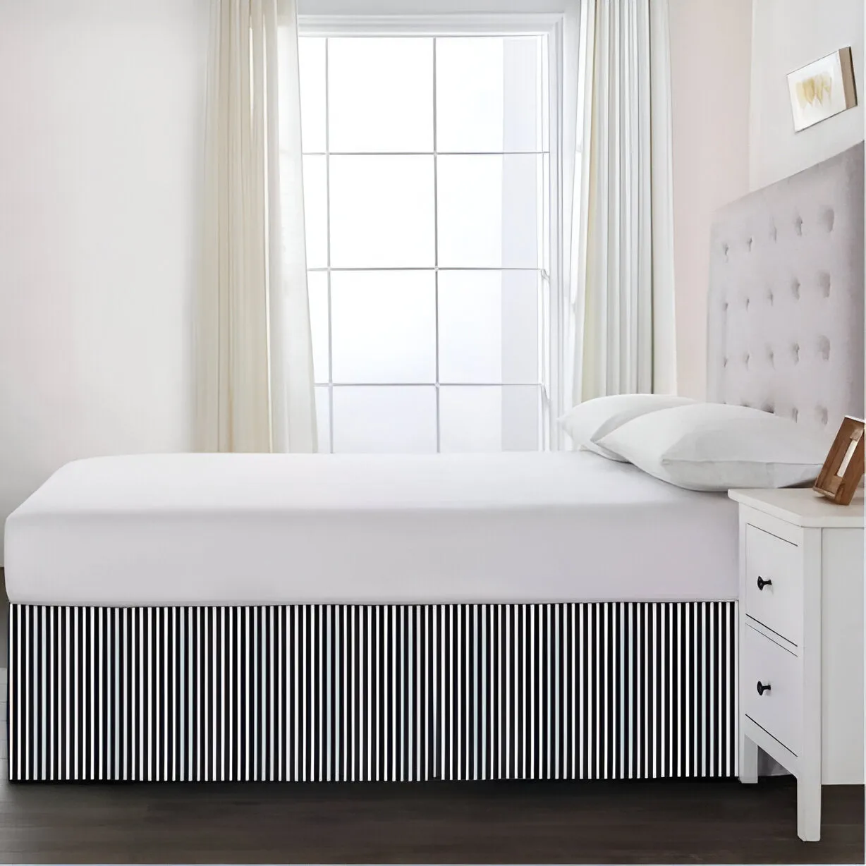 Detachable Wrap Around Polyester Ticking Stripe Tailored Bed Skirt