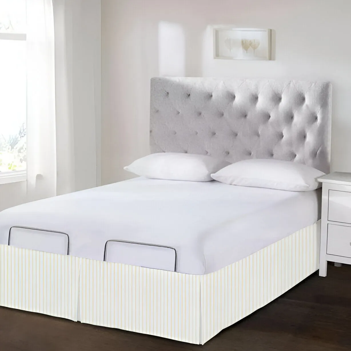 Detachable Wrap Around Polyester Ticking Stripe Tailored Bed Skirt