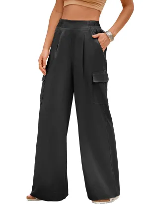 Dokotoo Black Women's Pants Wide Leg Trousers High Waisted Dress Cargo Pants for Women Trendy Casual Palazzo Pants Dressy Pants 2024 Outfits Fashion Clothes