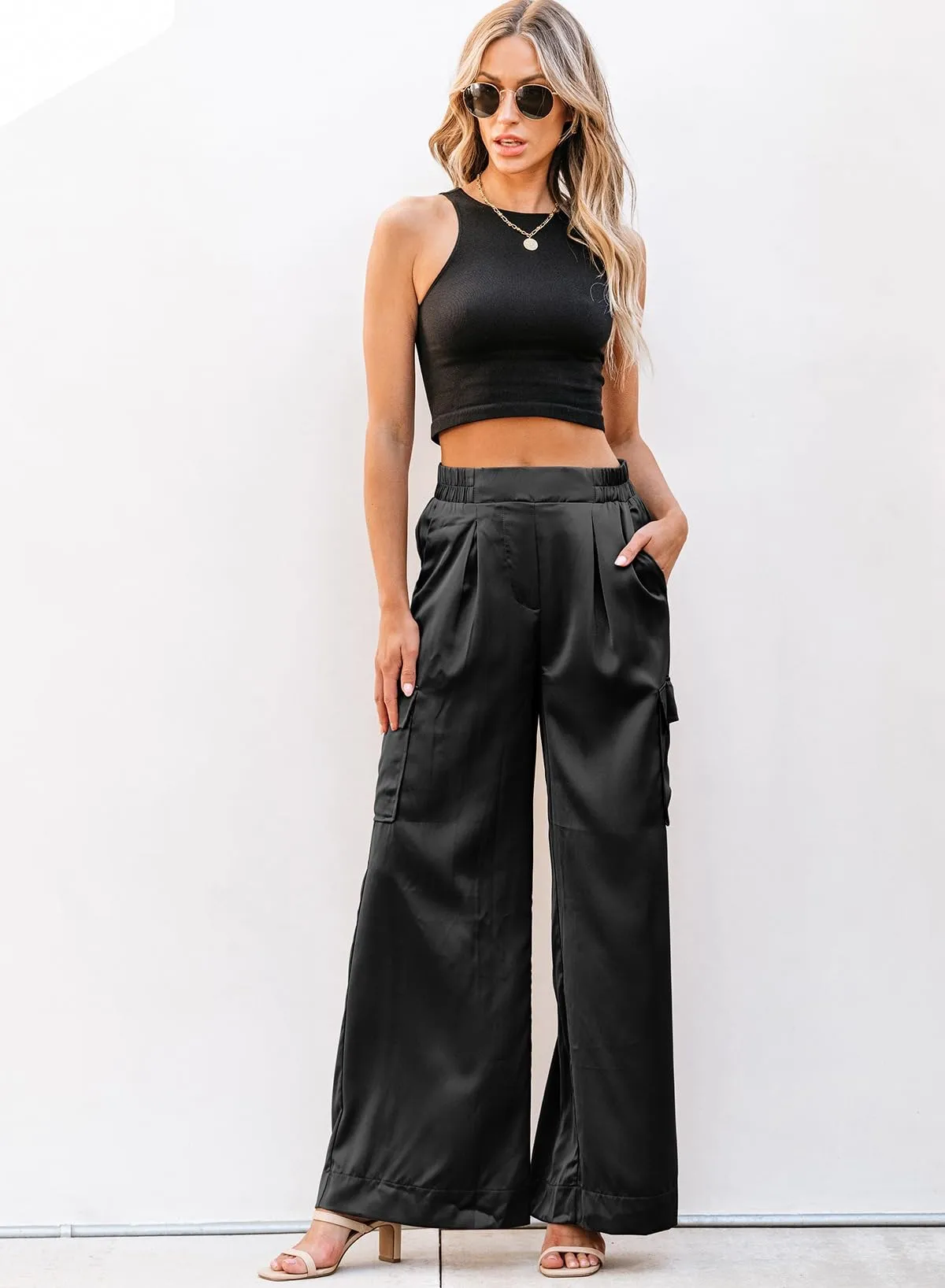 Dokotoo Black Women's Pants Wide Leg Trousers High Waisted Dress Cargo Pants for Women Trendy Casual Palazzo Pants Dressy Pants 2024 Outfits Fashion Clothes