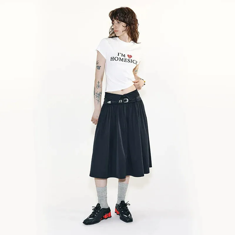Double Waistband A-line Midi Skirt