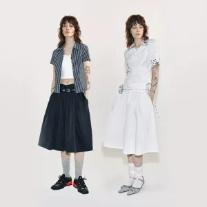 Double Waistband A-line Midi Skirt