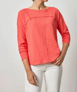 Drop Shoulder Seamed Boatneck Shirt In Geranium