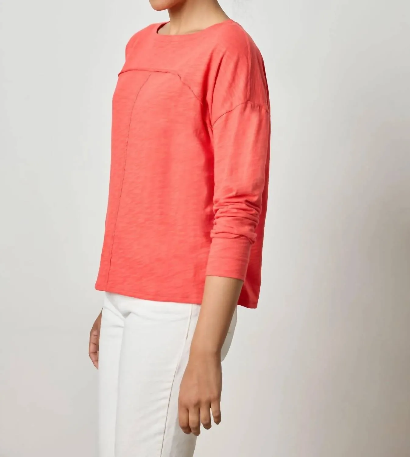 Drop Shoulder Seamed Boatneck Shirt In Geranium