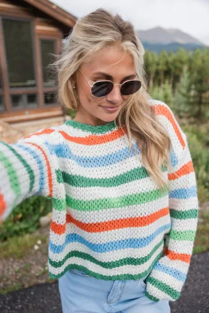 Easy Aspirations Green Multi Stripe Sweater FINAL SALE