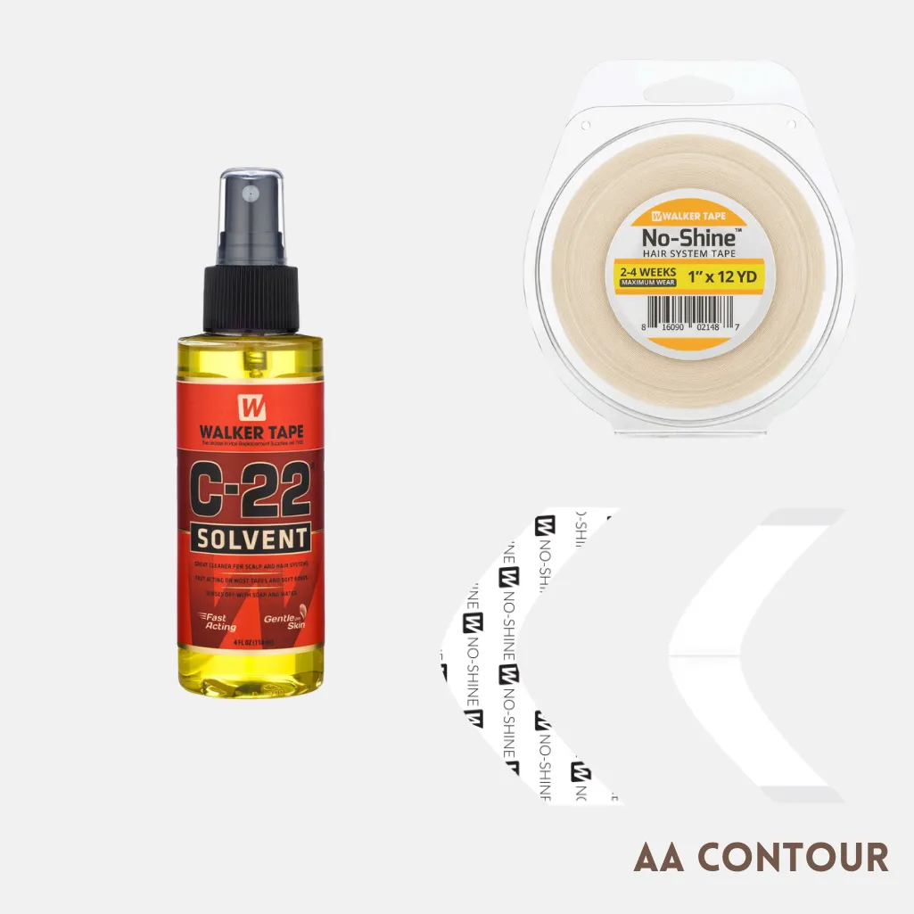 EASY INSTALL KIT - For Hair System 2-4 WEEK WEAR with TAPE ROLL, 36 CONTOUR STRIPS, and C22 SOLVENT (WALKER)