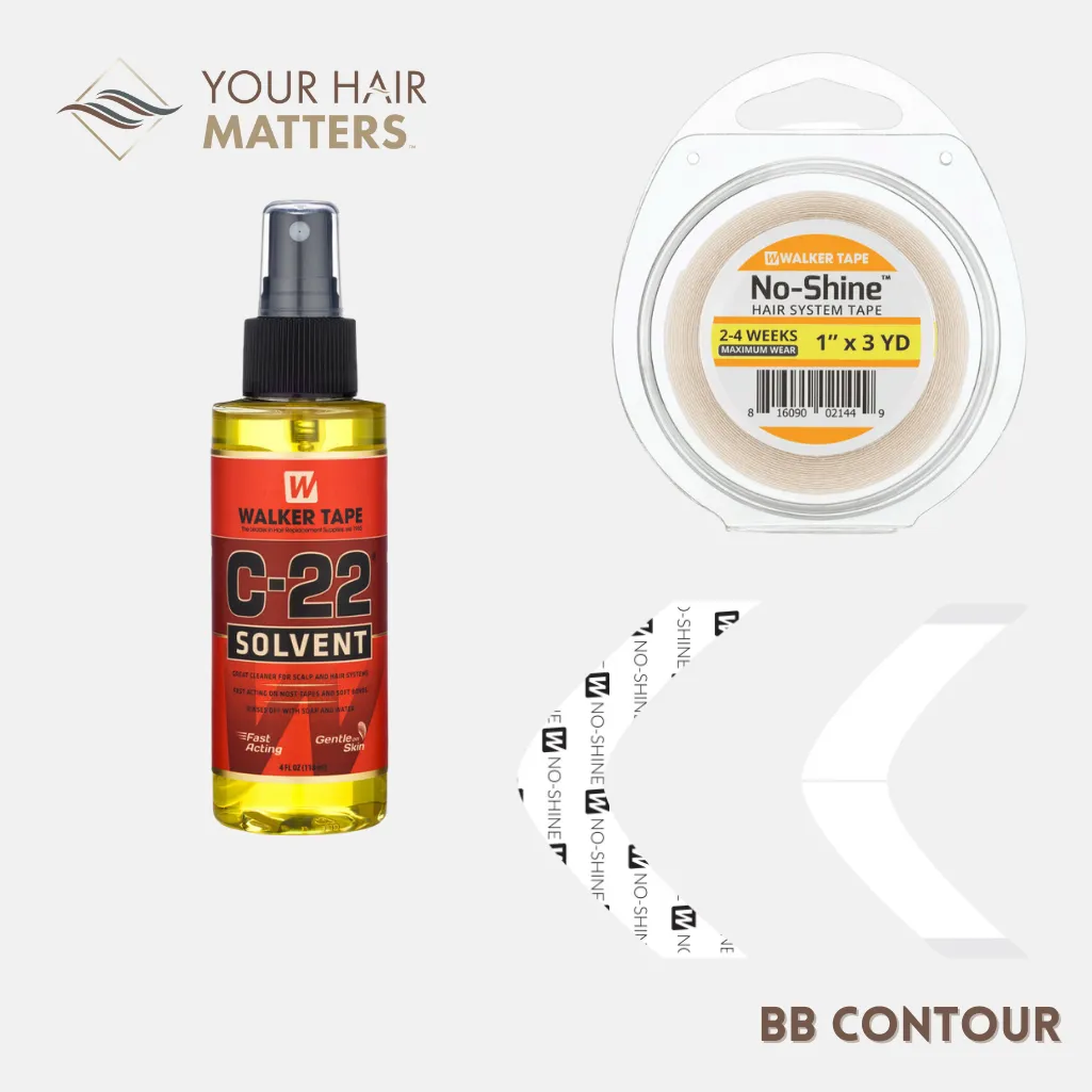 EASY INSTALL KIT - For Hair System 2-4 WEEK WEAR with TAPE ROLL, 36 CONTOUR STRIPS, and C22 SOLVENT (WALKER)