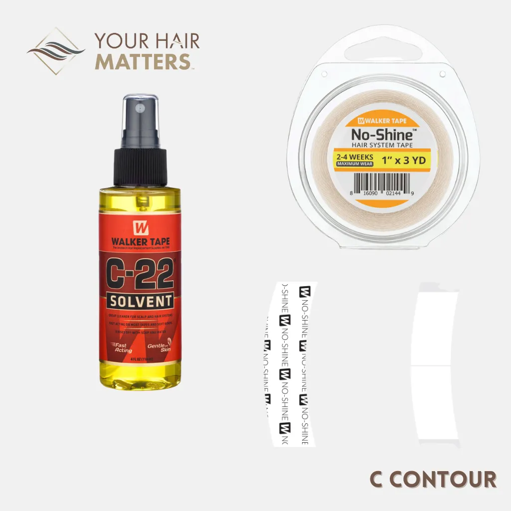 EASY INSTALL KIT - For Hair System 2-4 WEEK WEAR with TAPE ROLL, 36 CONTOUR STRIPS, and C22 SOLVENT (WALKER)