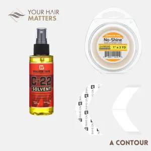 EASY INSTALL KIT - For Hair System 2-4 WEEK WEAR with TAPE ROLL, 36 CONTOUR STRIPS, and C22 SOLVENT (WALKER)
