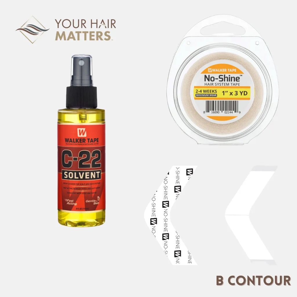 EASY INSTALL KIT - For Hair System 2-4 WEEK WEAR with TAPE ROLL, 36 CONTOUR STRIPS, and C22 SOLVENT (WALKER)