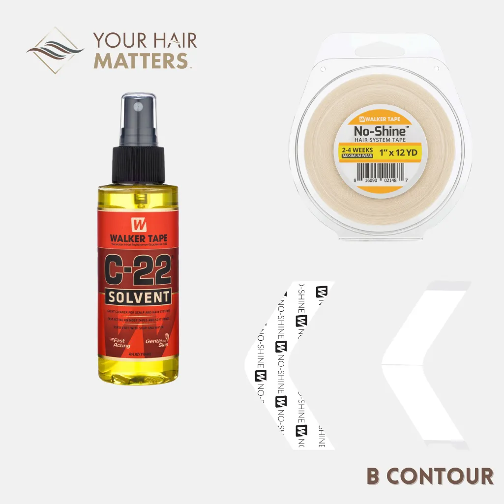EASY INSTALL KIT - For Hair System 2-4 WEEK WEAR with TAPE ROLL, 36 CONTOUR STRIPS, and C22 SOLVENT (WALKER)