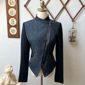 Elie Tahari Viola Tailored Cropped Black Moto Jacket size 6