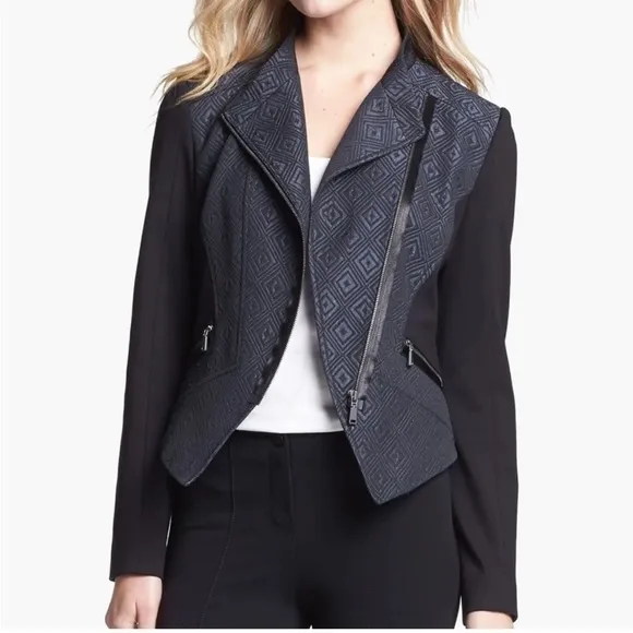 Elie Tahari Viola Tailored Cropped Black Moto Jacket size 6