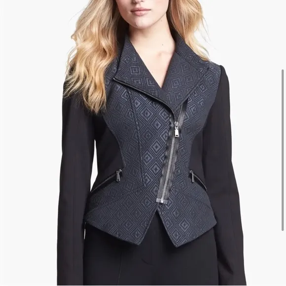 Elie Tahari Viola Tailored Cropped Black Moto Jacket size 6