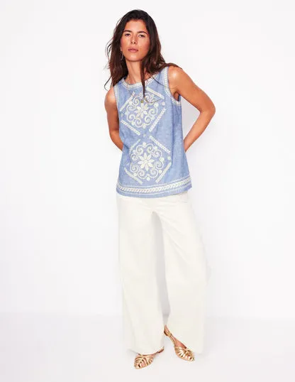 Embroidered Linen Blend Top