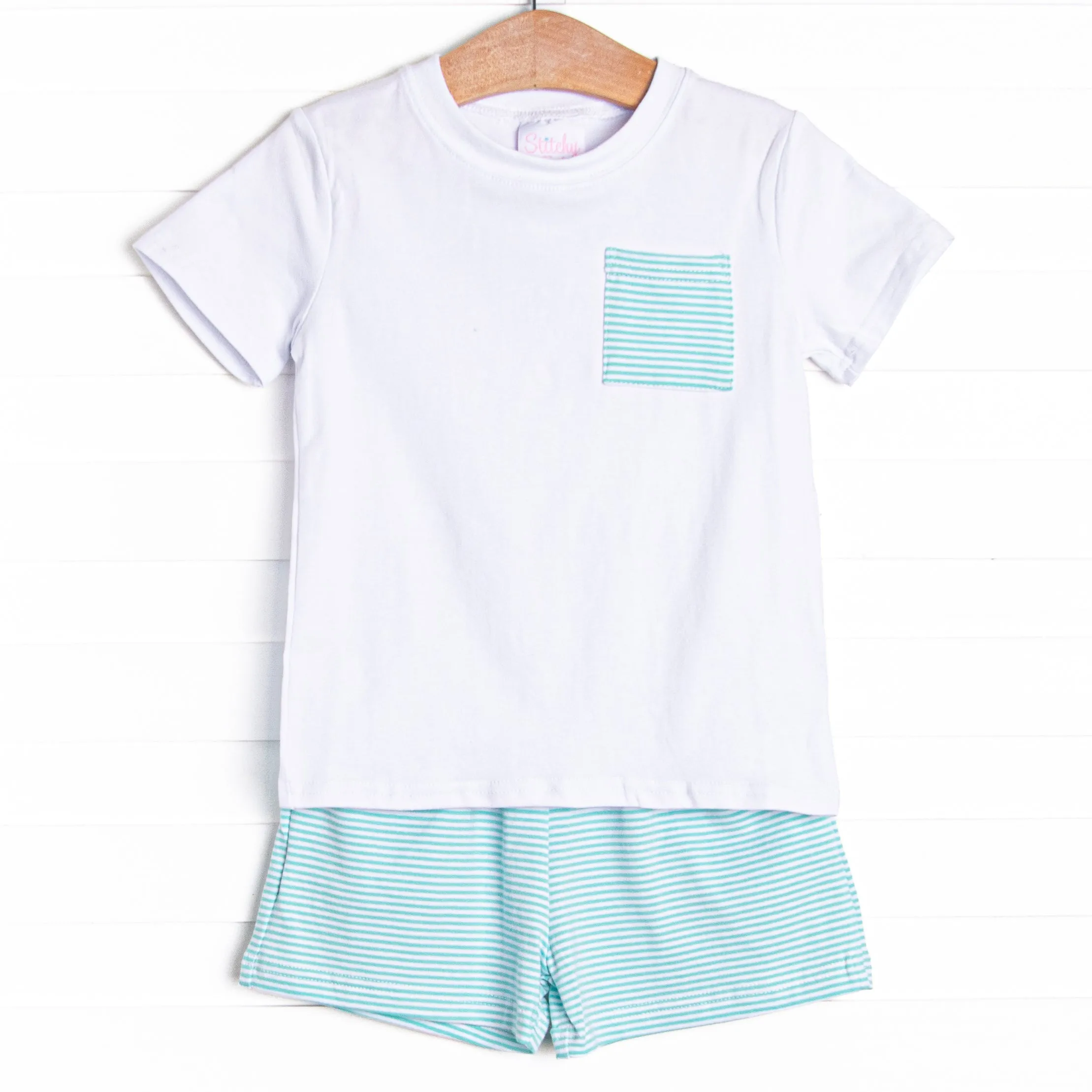 Evan Short Set, Mint Stripe
