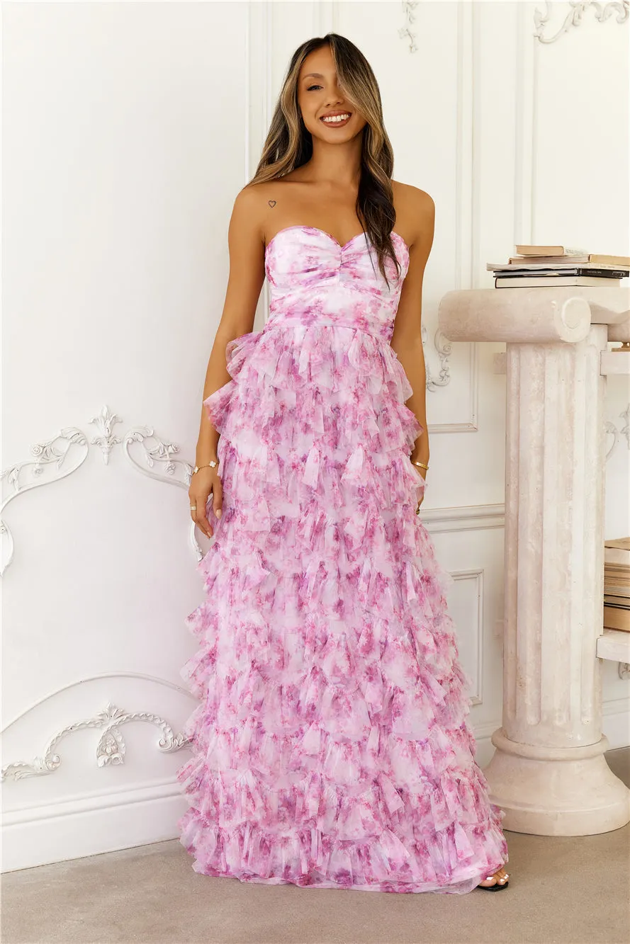 Festival Of You Strapless Tulle Maxi Dress Fuchsia