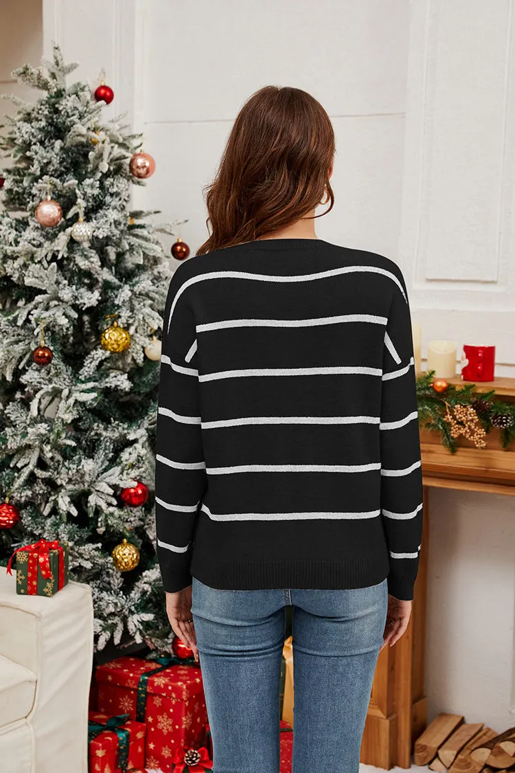 Festive Santa Claus Striped Sequin Pullover Sweater for Holiday Cheer