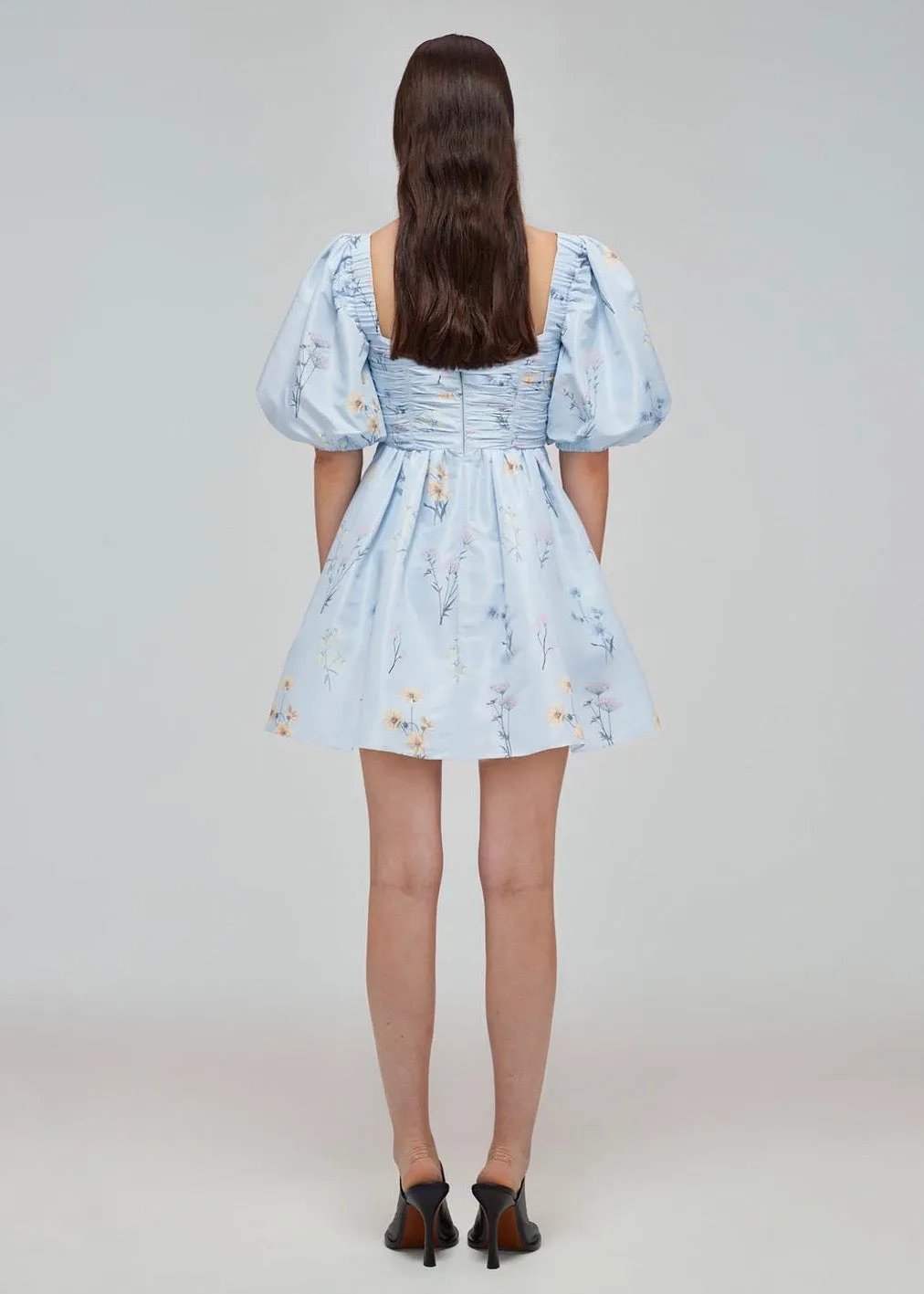 Floral Watercolor Taffeta Mini Dress (Blue)