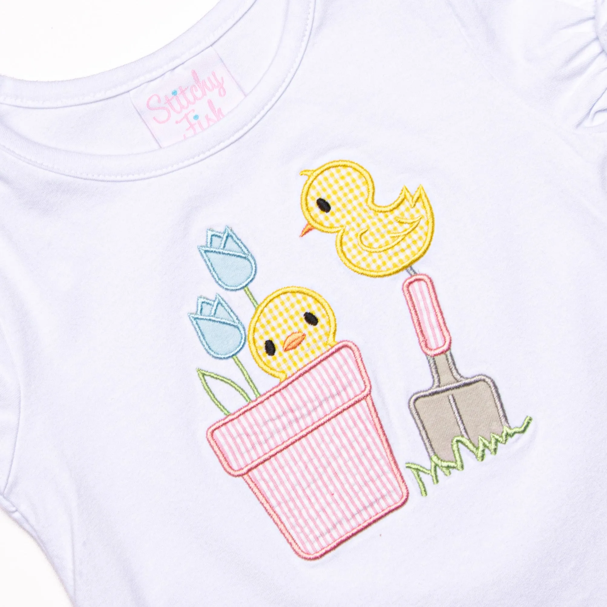 Garden Chick Applique Short Set, Pink