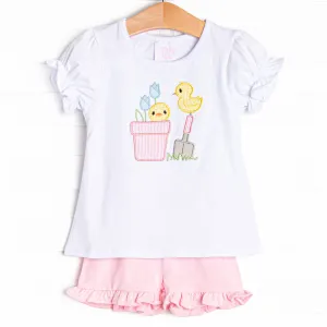 Garden Chick Applique Short Set, Pink