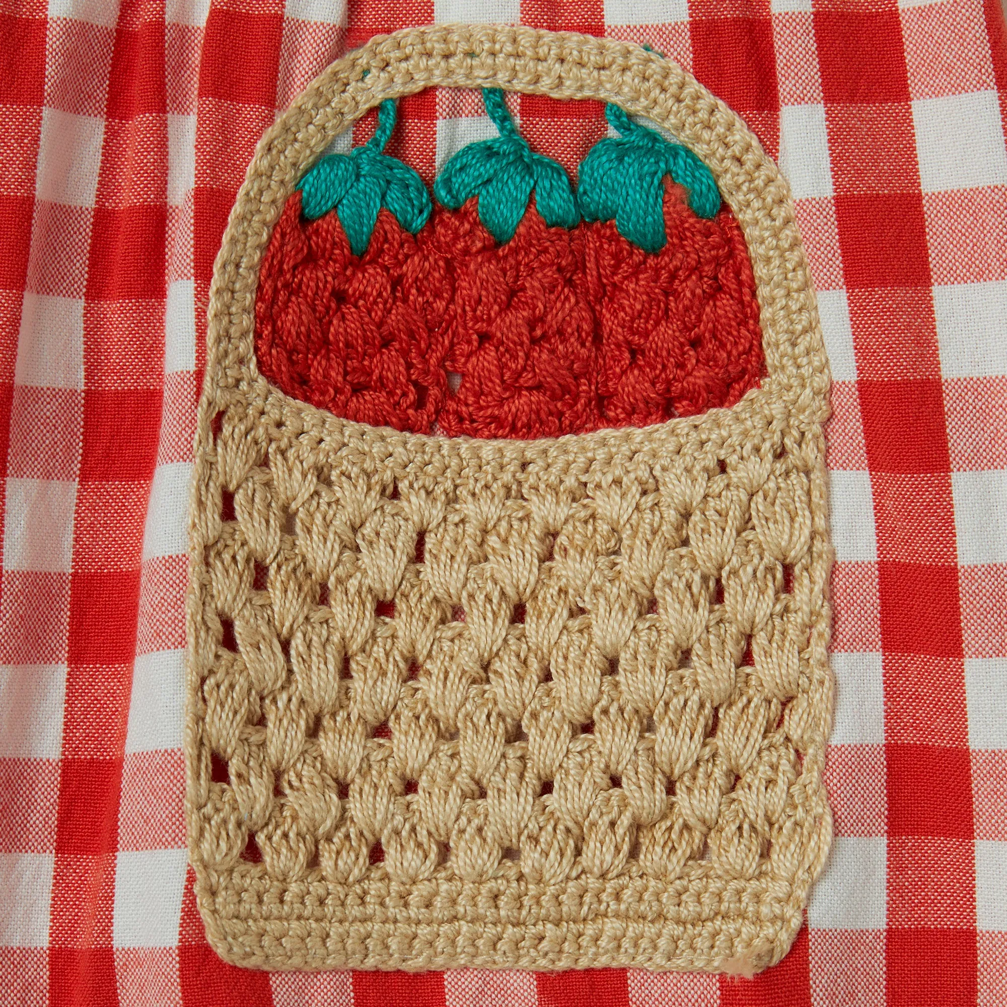 GIRL CHECK SHORTS WITH CROCHET STRAWBERRIES DETAILS