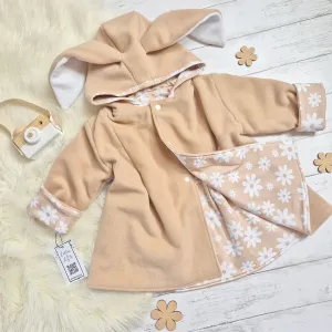 Girls Bunny Jacket | Beige Wool & Neutral Flowers