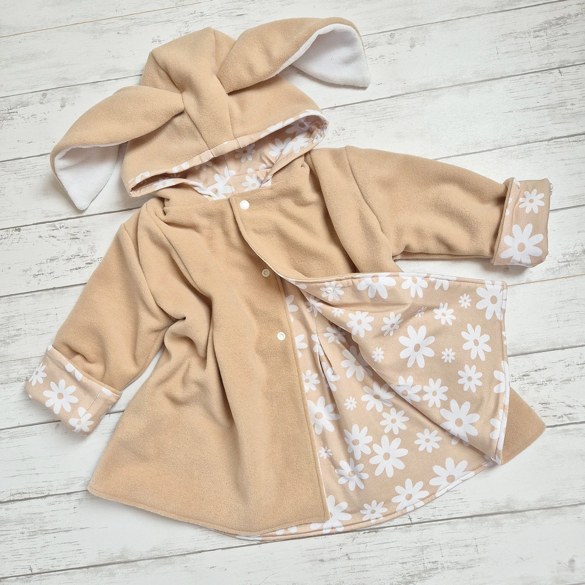 Girls Bunny Jacket | Beige Wool & Neutral Flowers