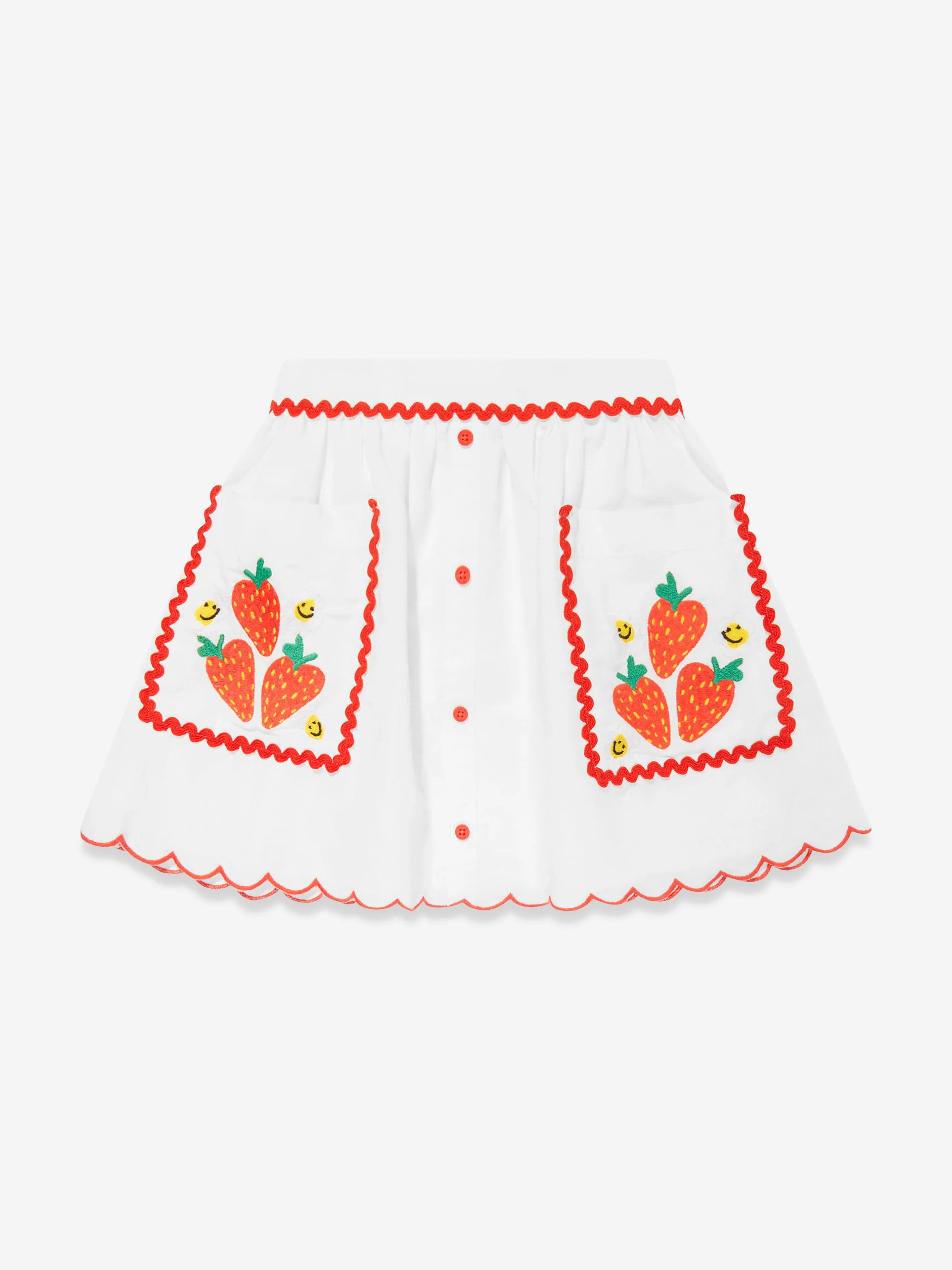Girls Linen Strawberry Skirt in Ivory
