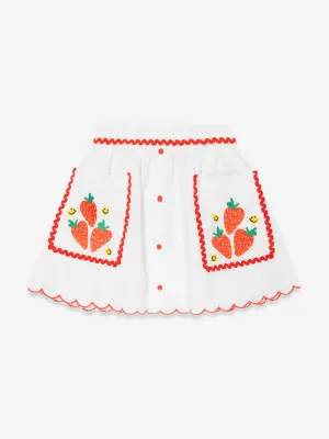 Girls Linen Strawberry Skirt in Ivory