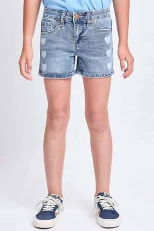 Girls White Heart Print Clean Hem Shorts, Pack of 12