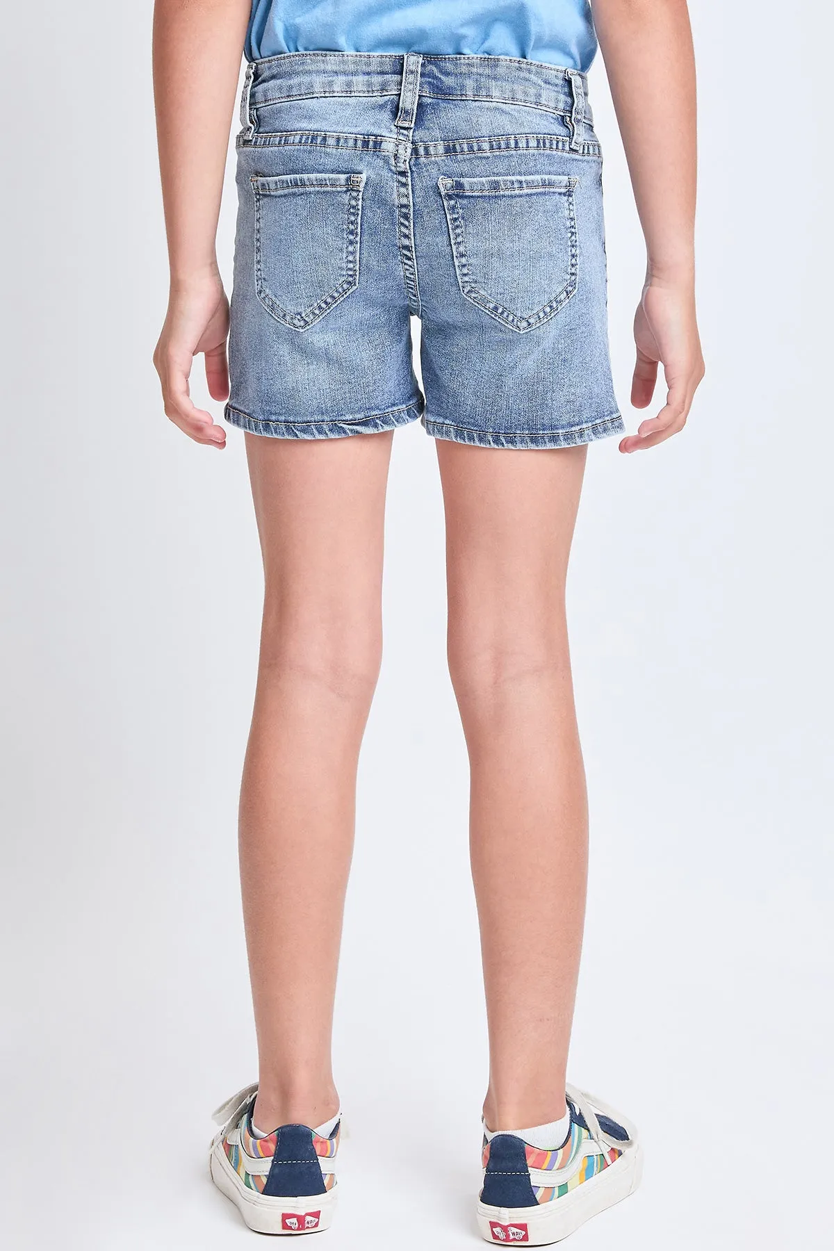 Girls White Heart Print Clean Hem Shorts, Pack of 12