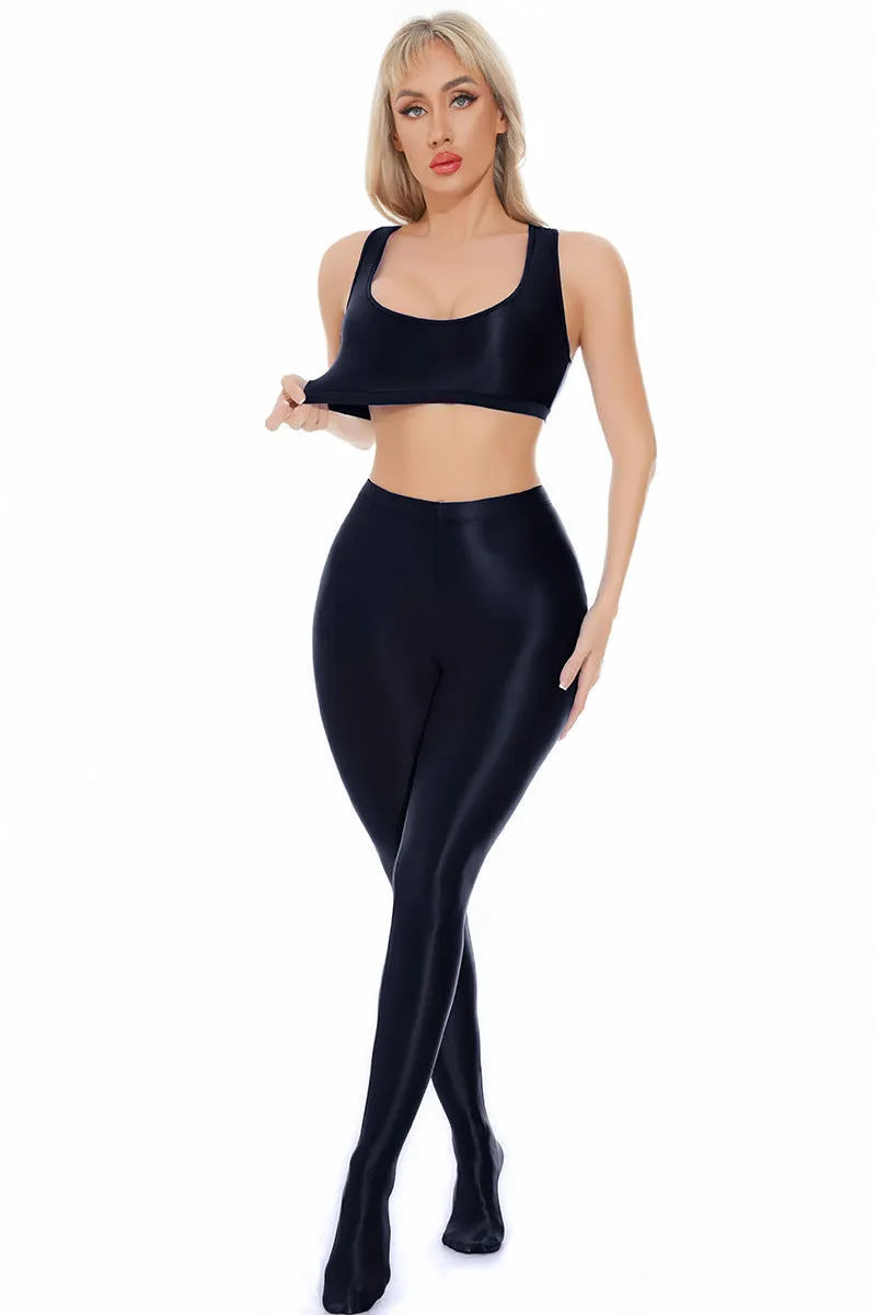 Glossy High-Rise Seamless Leg-Shaping Satin Finish Tights