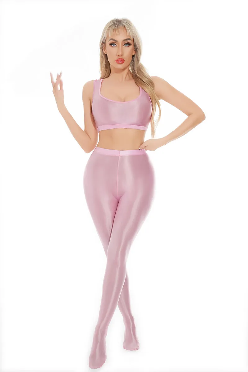 Glossy High-Rise Seamless Leg-Shaping Satin Finish Tights