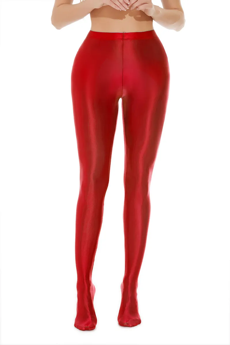 Glossy High-Rise Seamless Leg-Shaping Satin Finish Tights