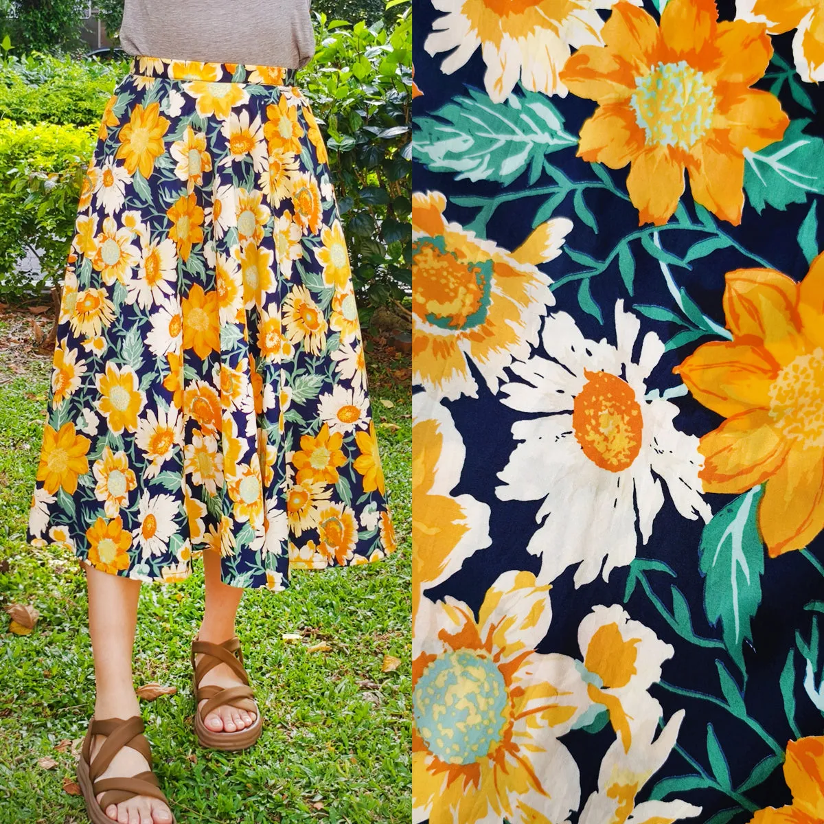 Golden Sunflower-Handmade Circle Skirt