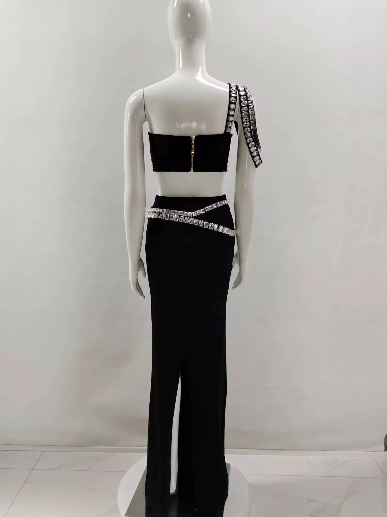 Goldie Spaghetti Strap Crystal Embellished Top & Long Skirt Set