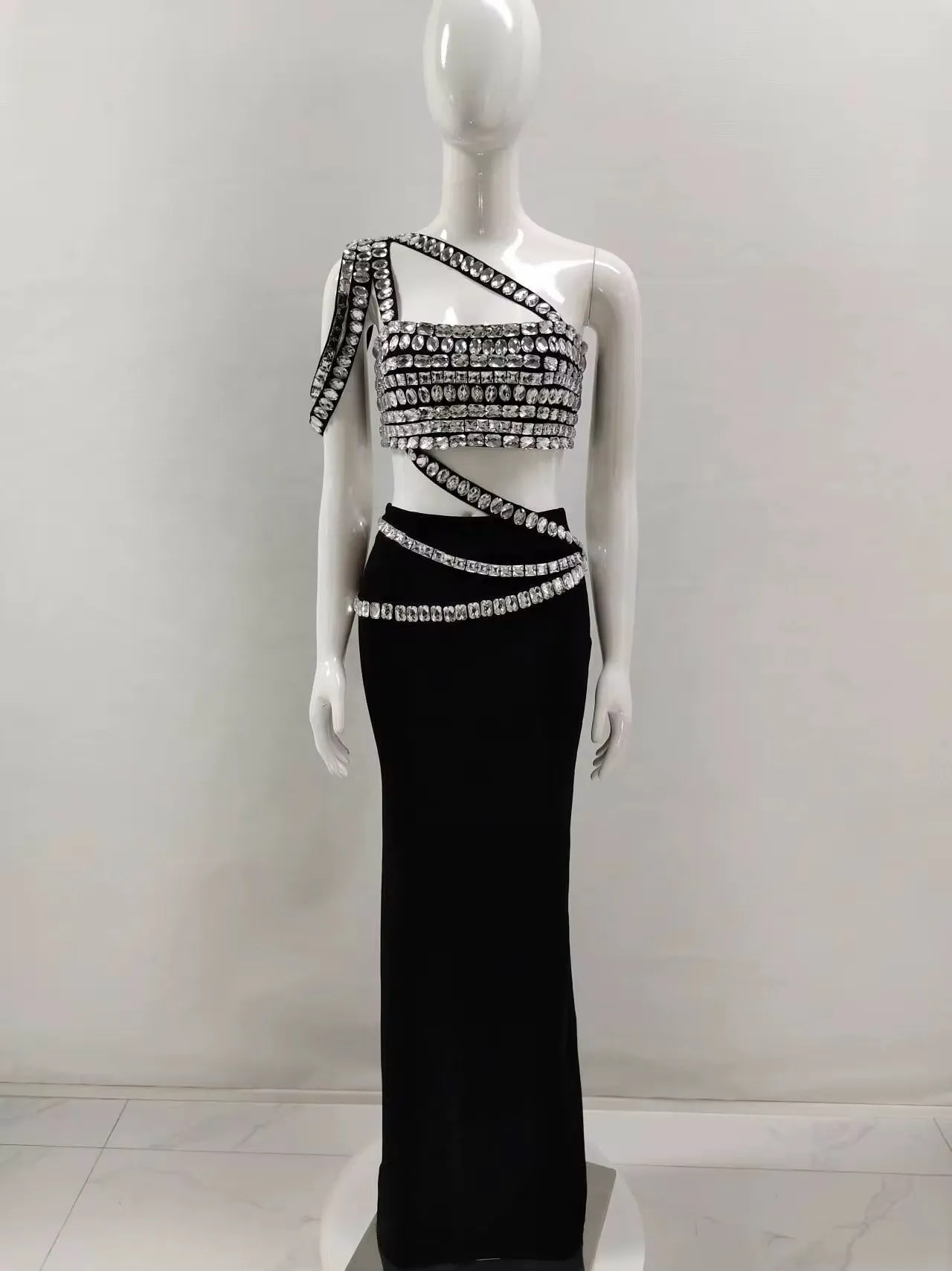 Goldie Spaghetti Strap Crystal Embellished Top & Long Skirt Set