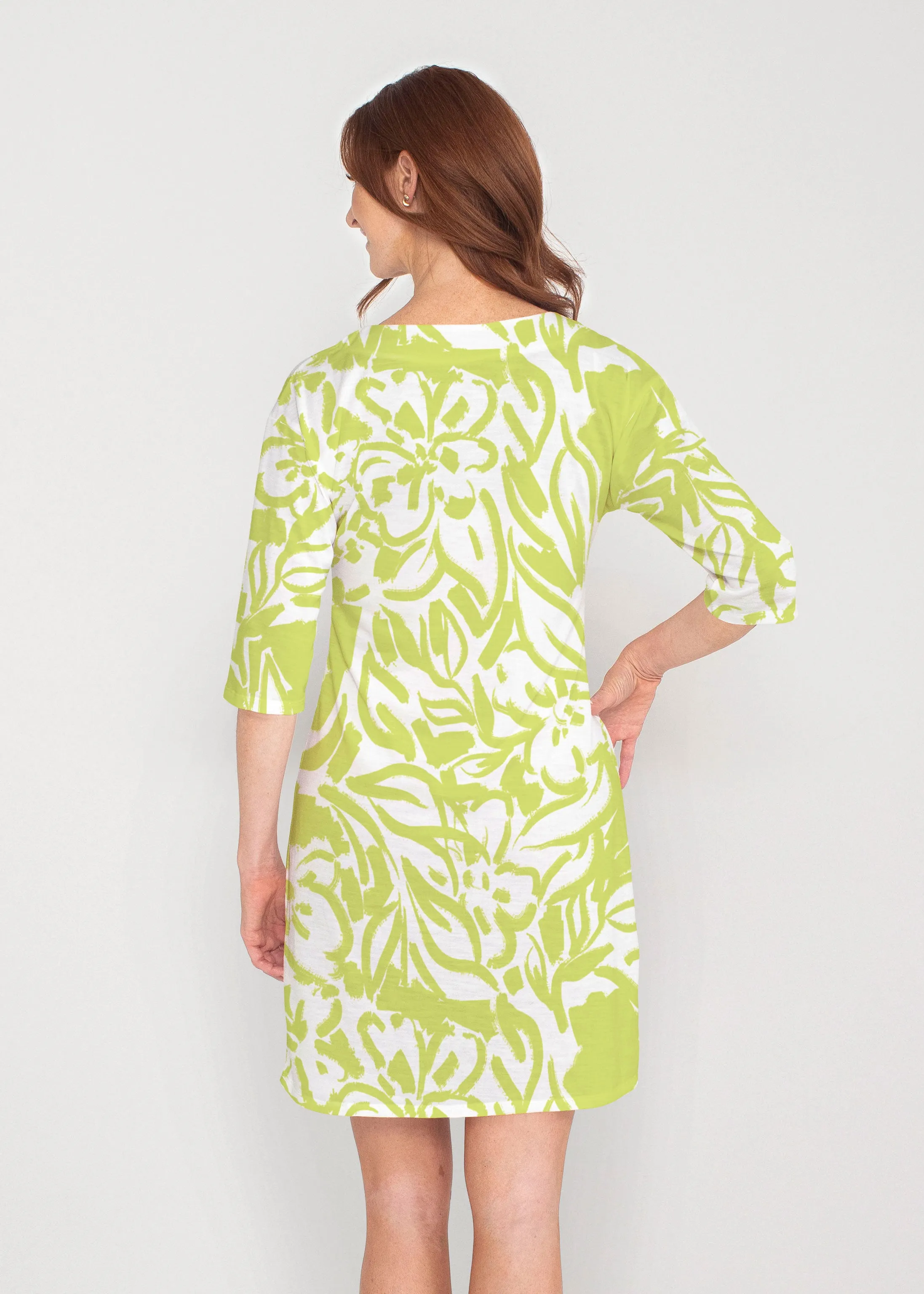 Greek Breeze Lime (8165) ~ Drop Shoulder 3/4 Sleeve V-Neck Dress