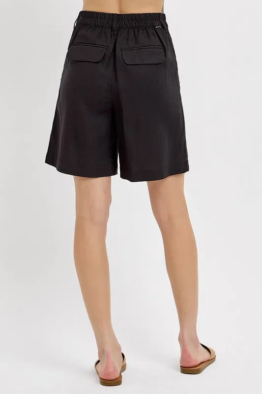 Hazel Blues® |  RISEN High Rise Pleated Front Shorts