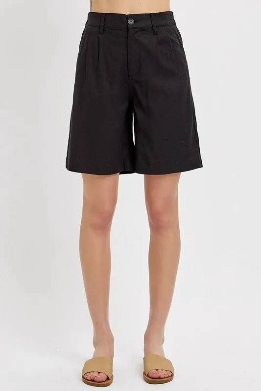 Hazel Blues® |  RISEN High Rise Pleated Front Shorts