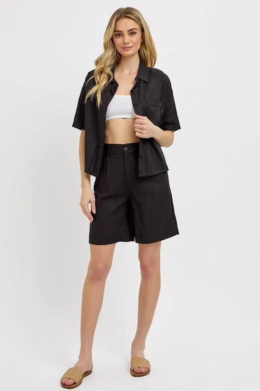 Hazel Blues® |  RISEN High Rise Pleated Front Shorts