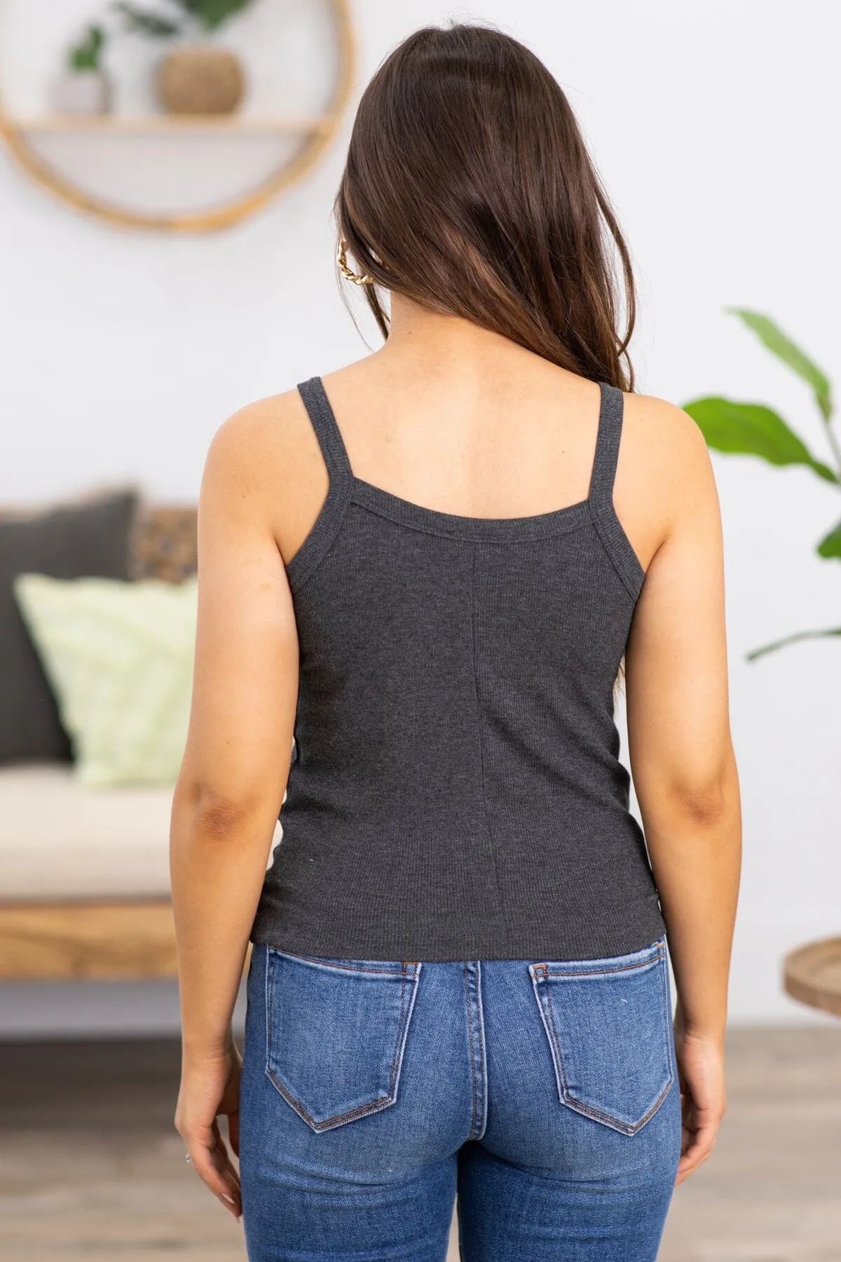 Heather Grey Ribbed Fitted Tank