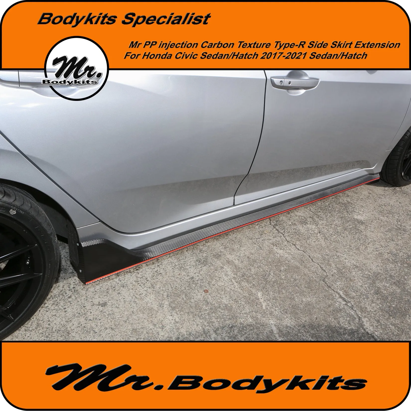 Honda Civic FC/FK 17-21 Hatch/Sedan 10th Gen Carbon Texture Type-R Side Skirt Extension