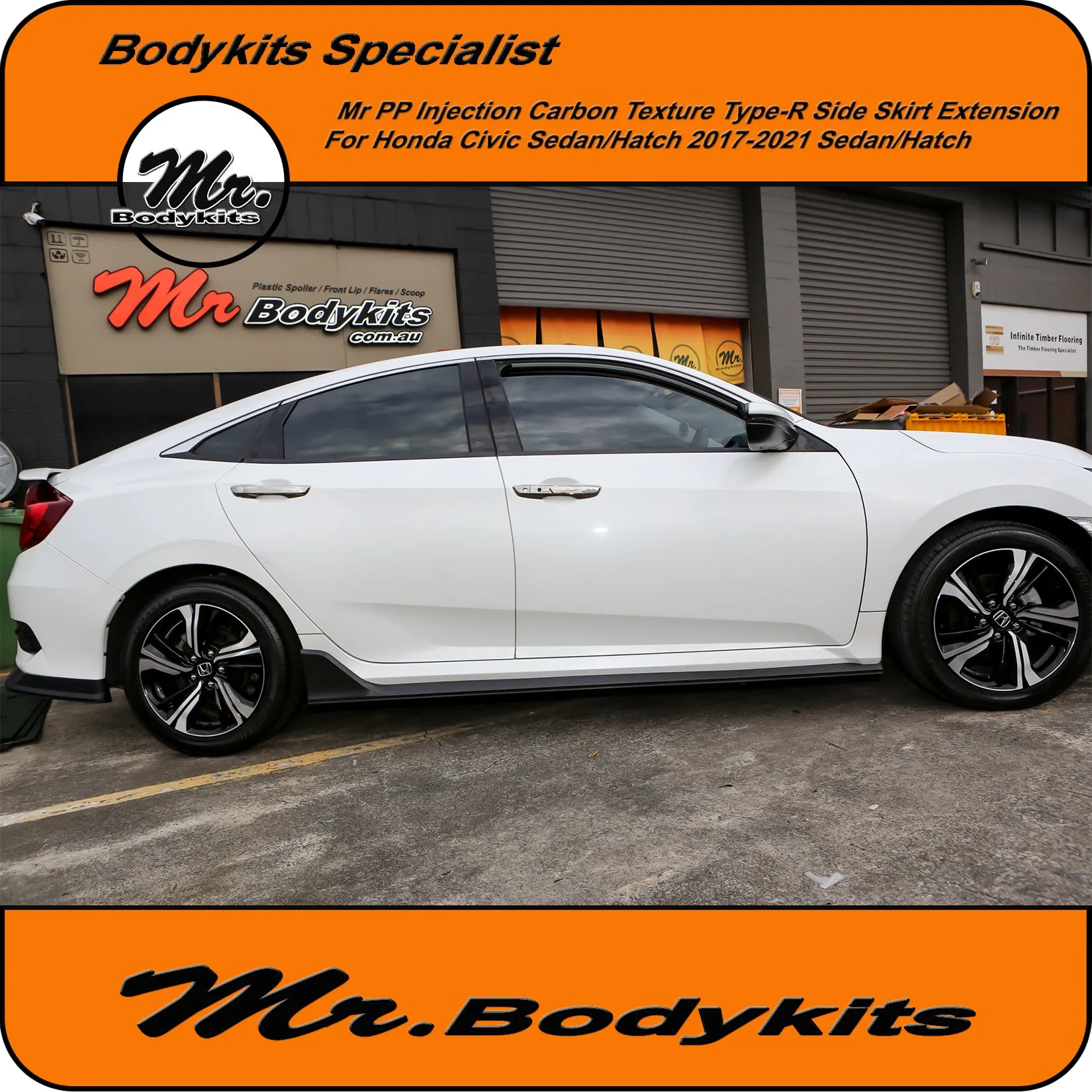 Honda Civic FC/FK 17-21 Hatch/Sedan 10th Gen Carbon Texture Type-R Side Skirt Extension
